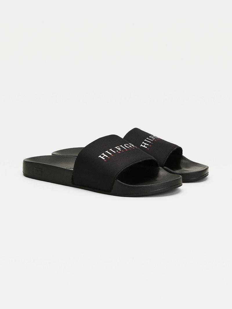 Férfi Tommy Hilfiger Recycled hilfiger pool Slide Fekete | HU 1425XYU